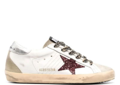 Golden Goose Super-Star Burgundy Glitter Silver Heel Tab (W)