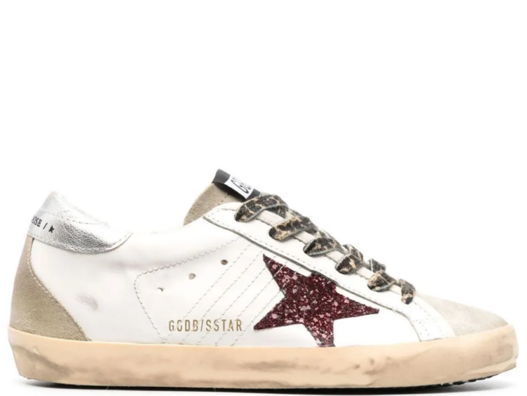 golden goose super star burgundy glitter silver heel tab w 1 1