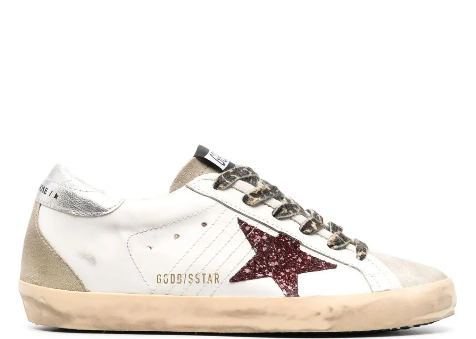 golden goose super star burgundy glitter silver heel tab w 1 1