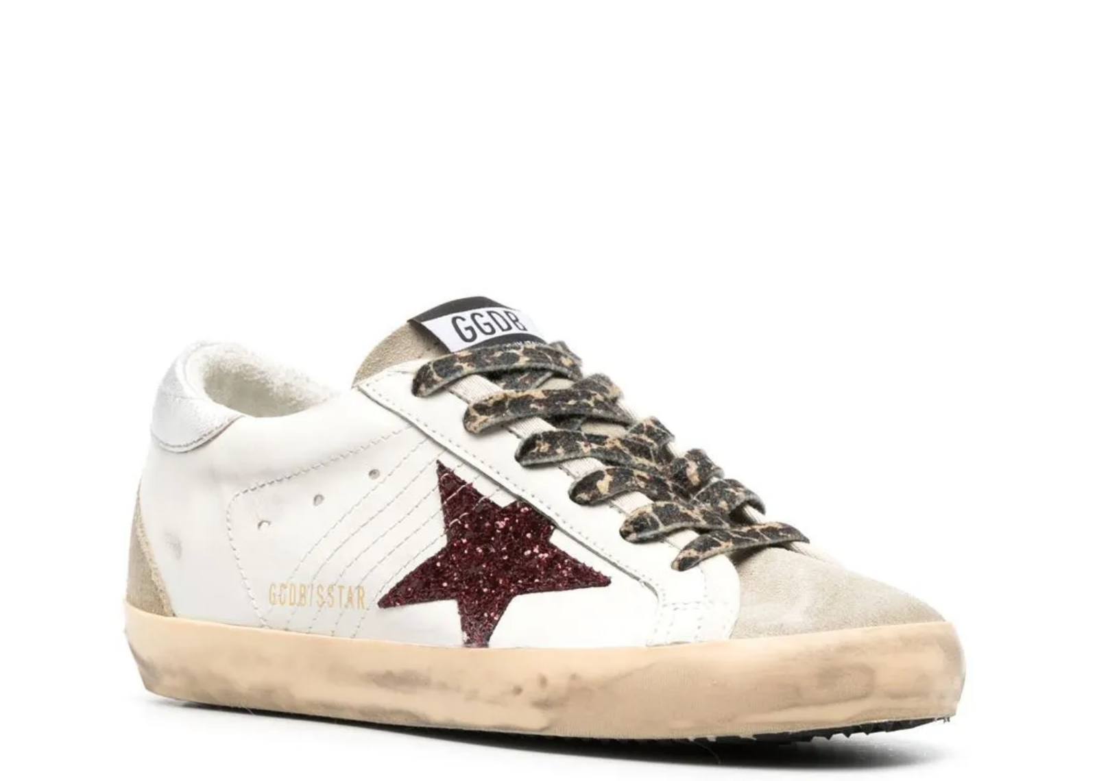 golden goose super star burgundy glitter silver heel tab w 2 1