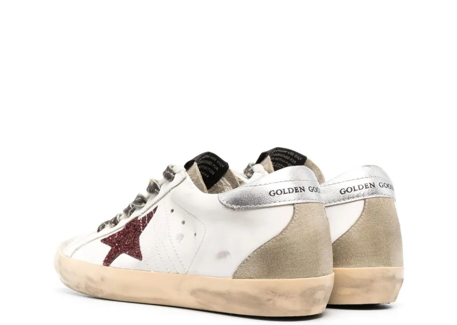 golden goose super star burgundy glitter silver heel tab w 3 1