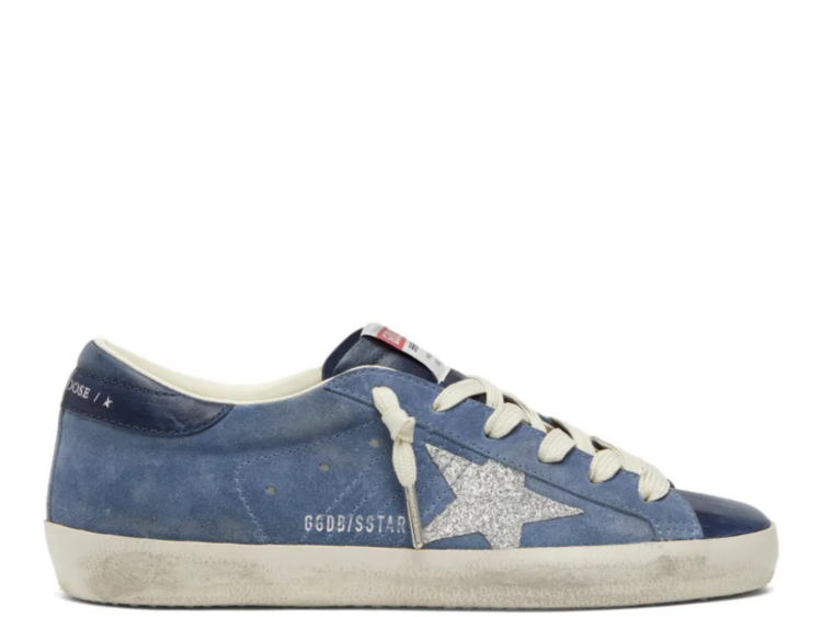 golden goose super star denim blue suede silver glitter star white heel tab w 1 1