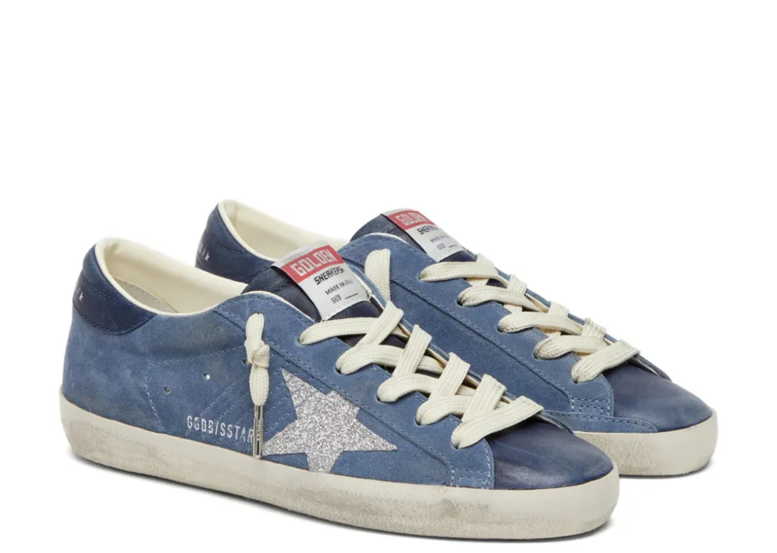 golden goose super star denim blue suede silver glitter star white heel tab w 2 1