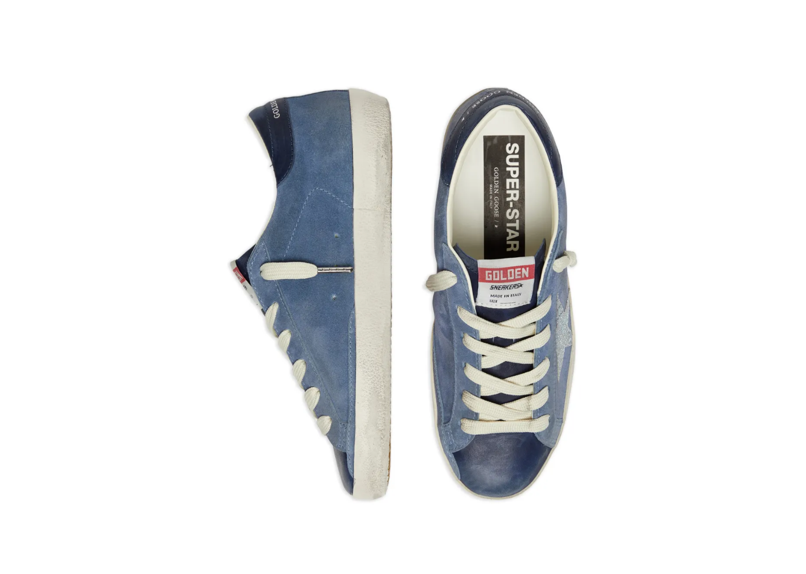 golden goose super star denim blue suede silver glitter star white heel tab w 3 1