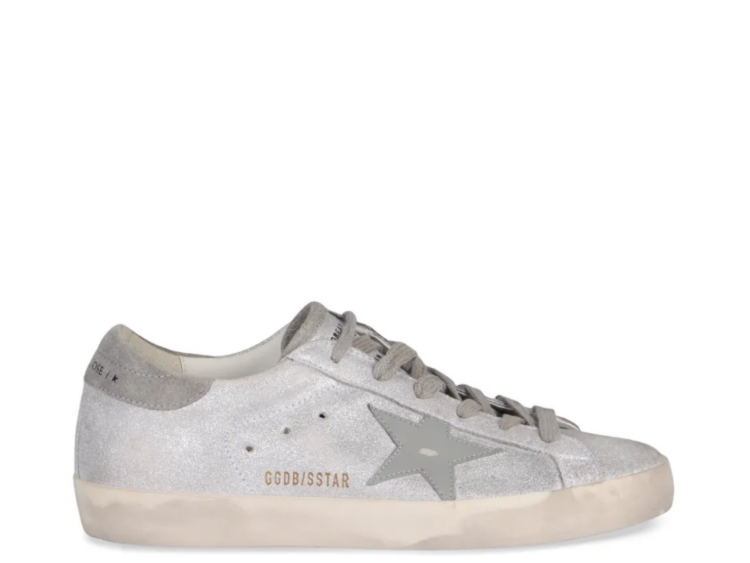 golden goose super star gray white glitter ice gray leather star gray suede heel tab w 1 1
