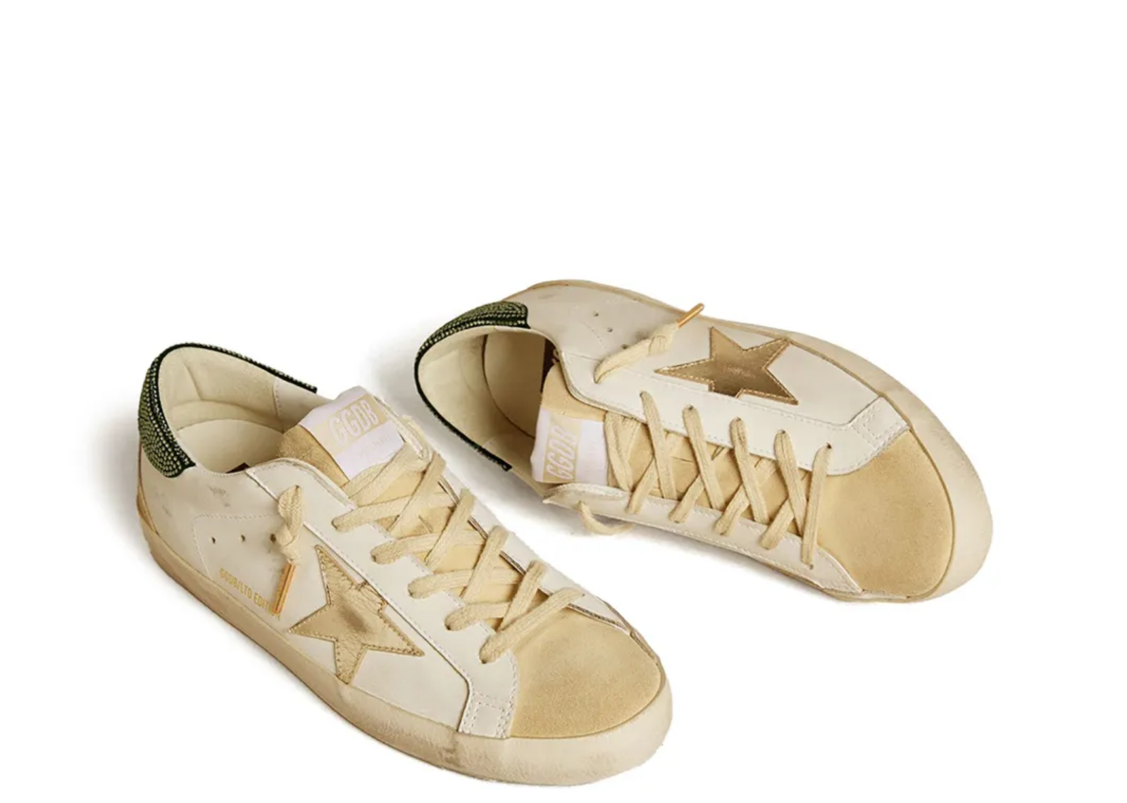 golden goose super star ltd gold leather star green swarovski heel tab w 2 1