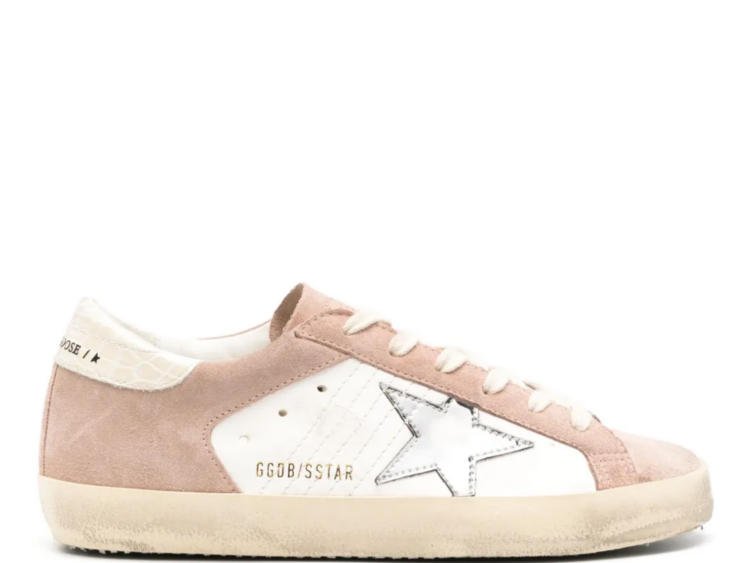 golden goose super star pink cream suede silver metallic star beige croc heel tab w 1 1