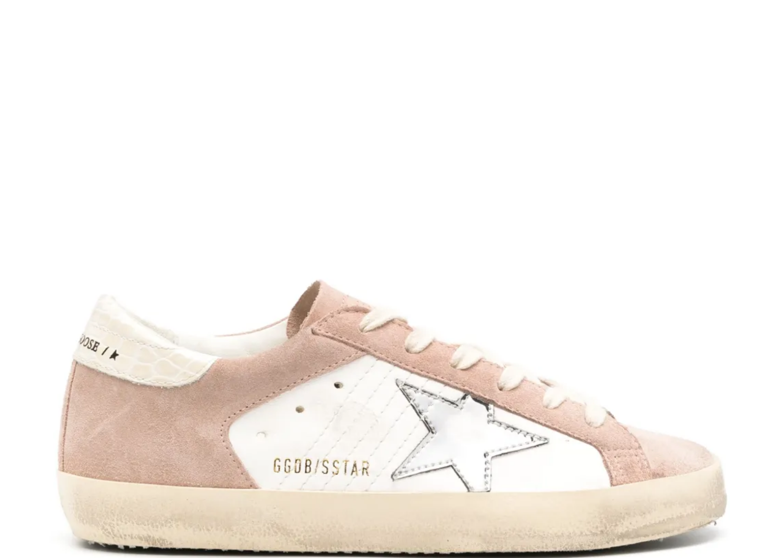 golden goose super star pink cream suede silver metallic star beige croc heel tab w 1 1