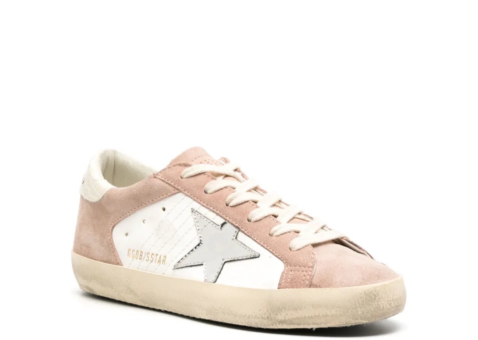 golden goose super star pink cream suede silver metallic star beige croc heel tab w 2 1