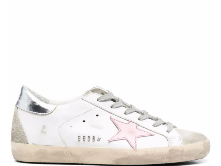 golden goose super star pink leather star silver heel tab w 1 1