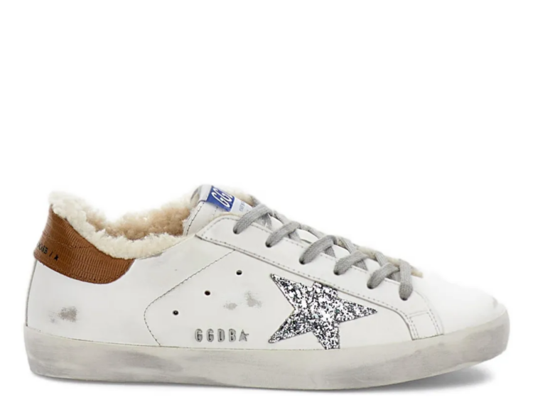 golden goose super star shearling silver glitter star ice gray heel tab w 1 1