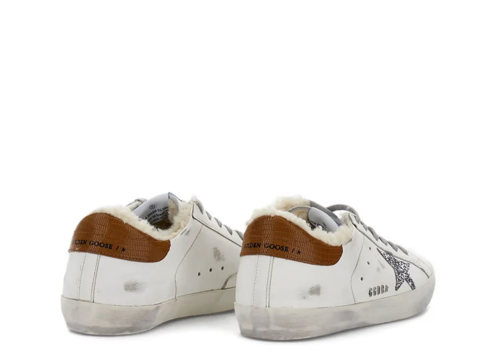 golden goose super star shearling silver glitter star ice gray heel tab w 3 1