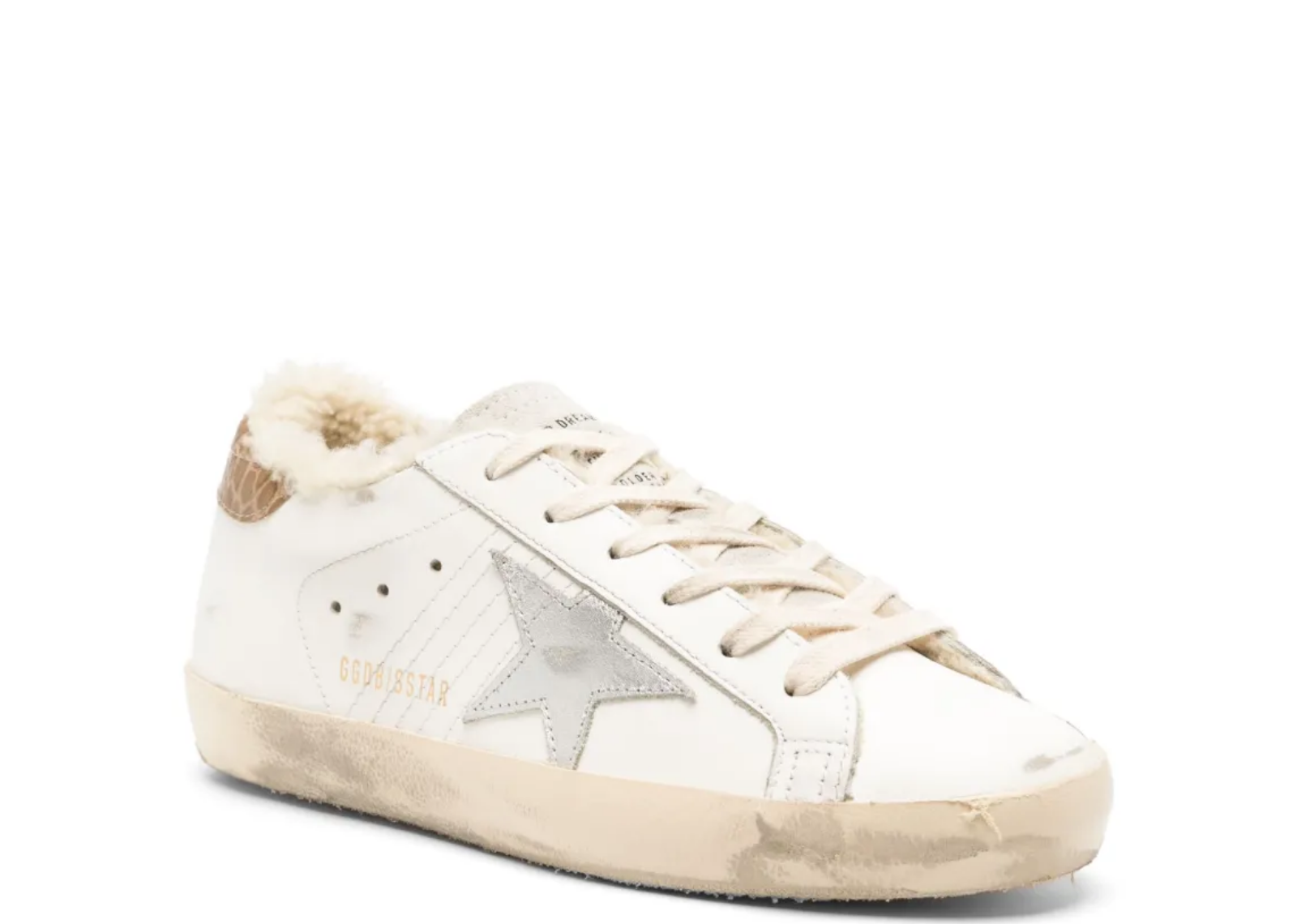 golden goose super star silver leather star beige croc heel tab w 2 1