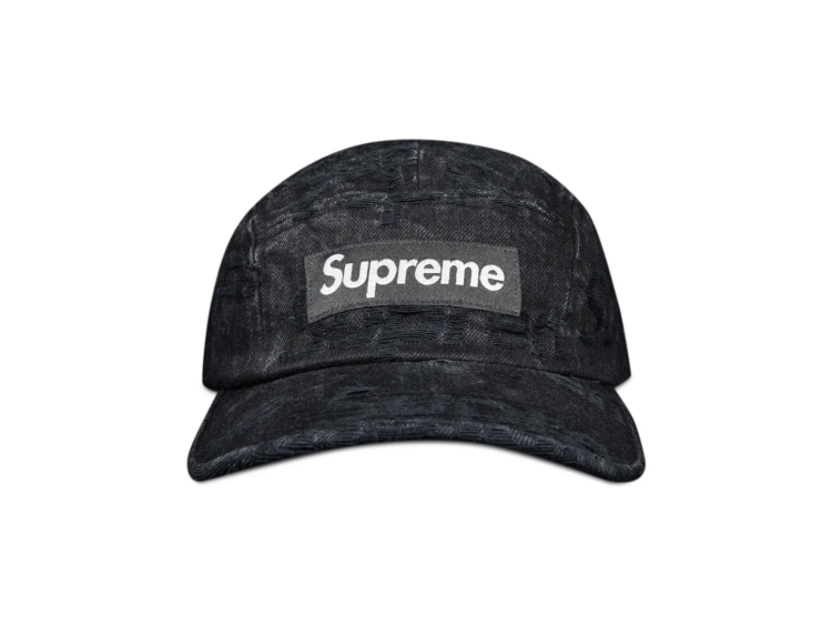 supreme frayed logos denim camp cap black 1 1