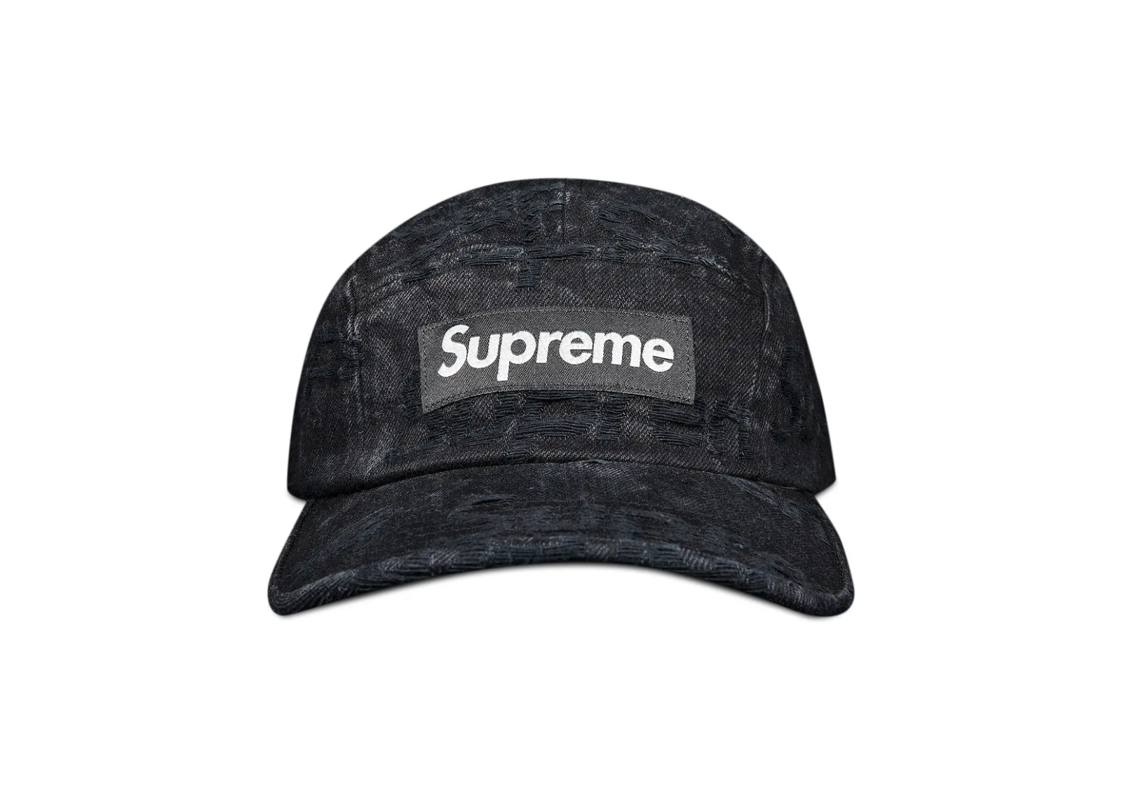 supreme frayed logos denim camp cap black 1 1