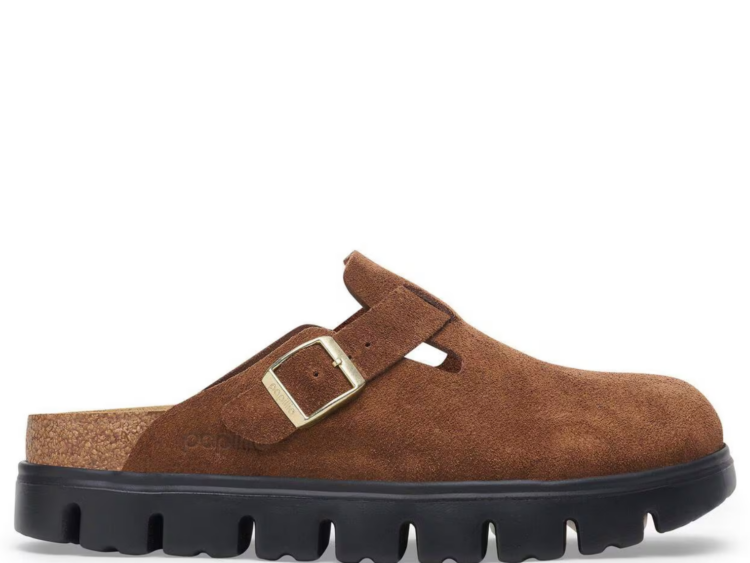 Birkenstock Boston Chunky Suede Dark Tea / Black