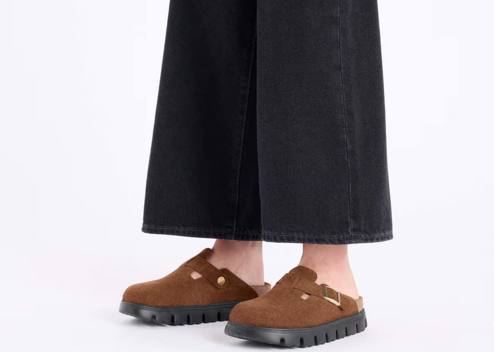 Birkenstock Boston Chunky Suede Dark Tea / Black - görsel 5