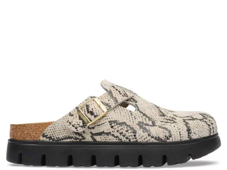 Birkenstock Boston PAP Chunky Suede Print Snake Oyster