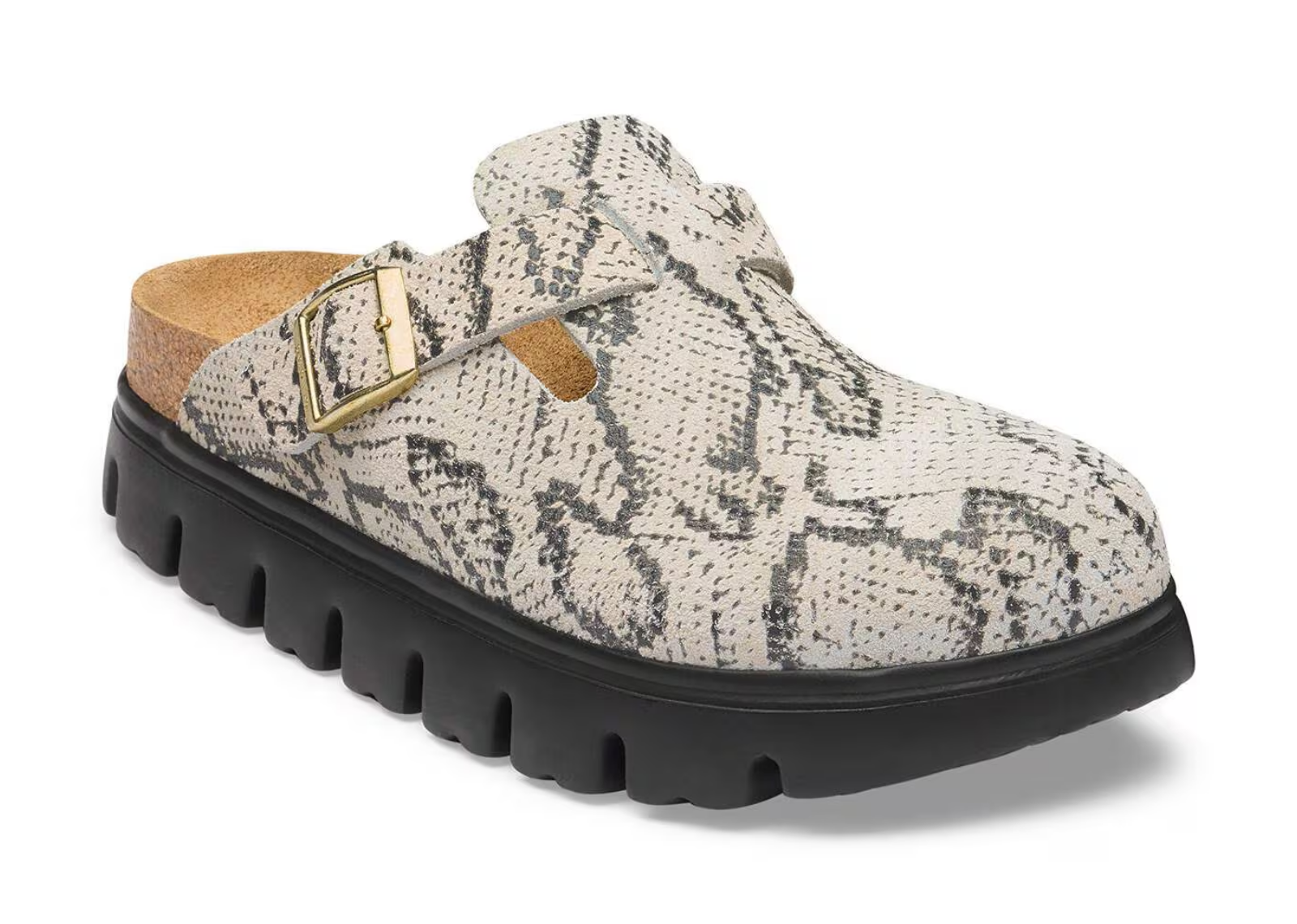 birkenstock boston pap chunky suede print snake oyster 2 1