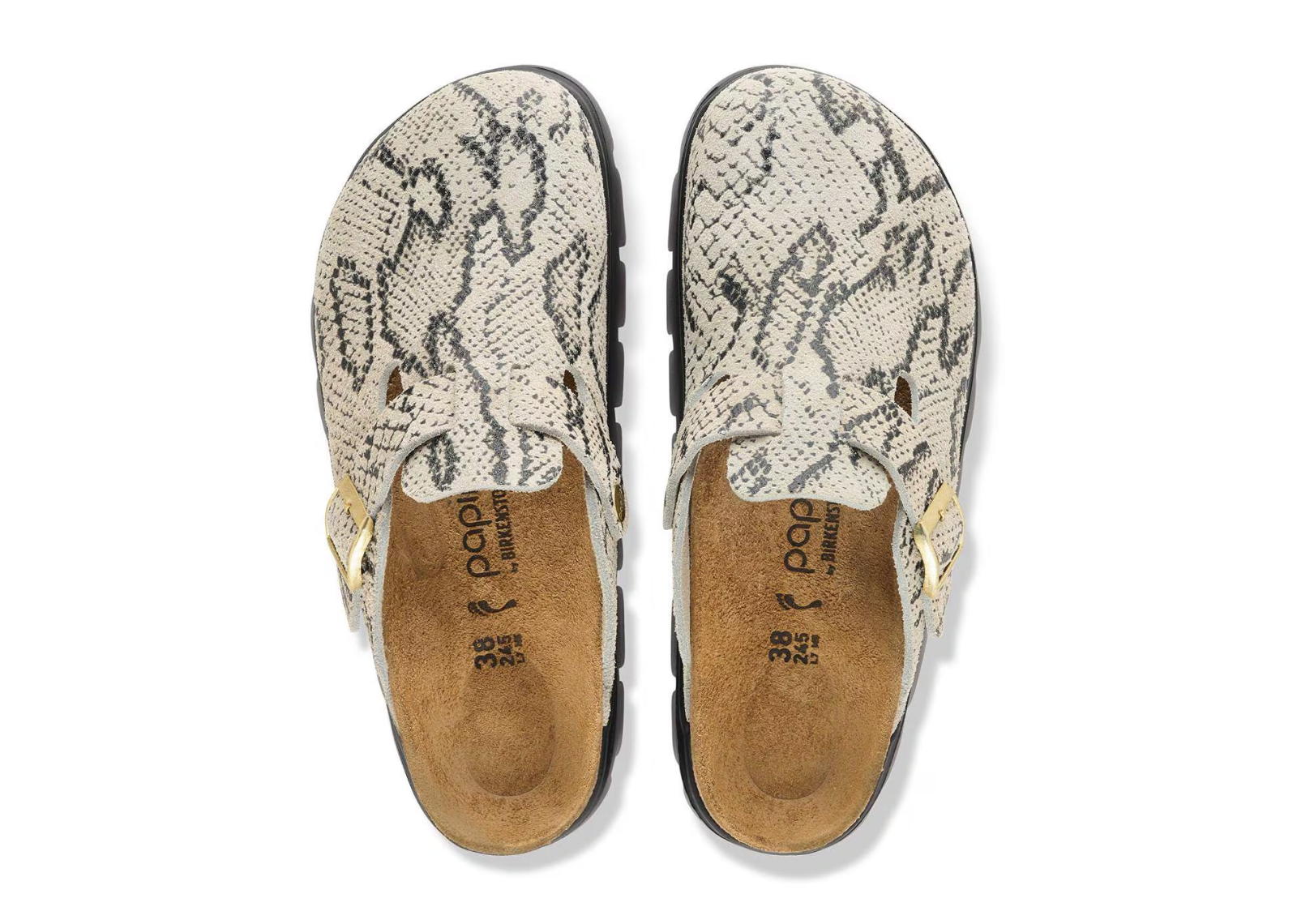 birkenstock boston pap chunky suede print snake oyster 3 1