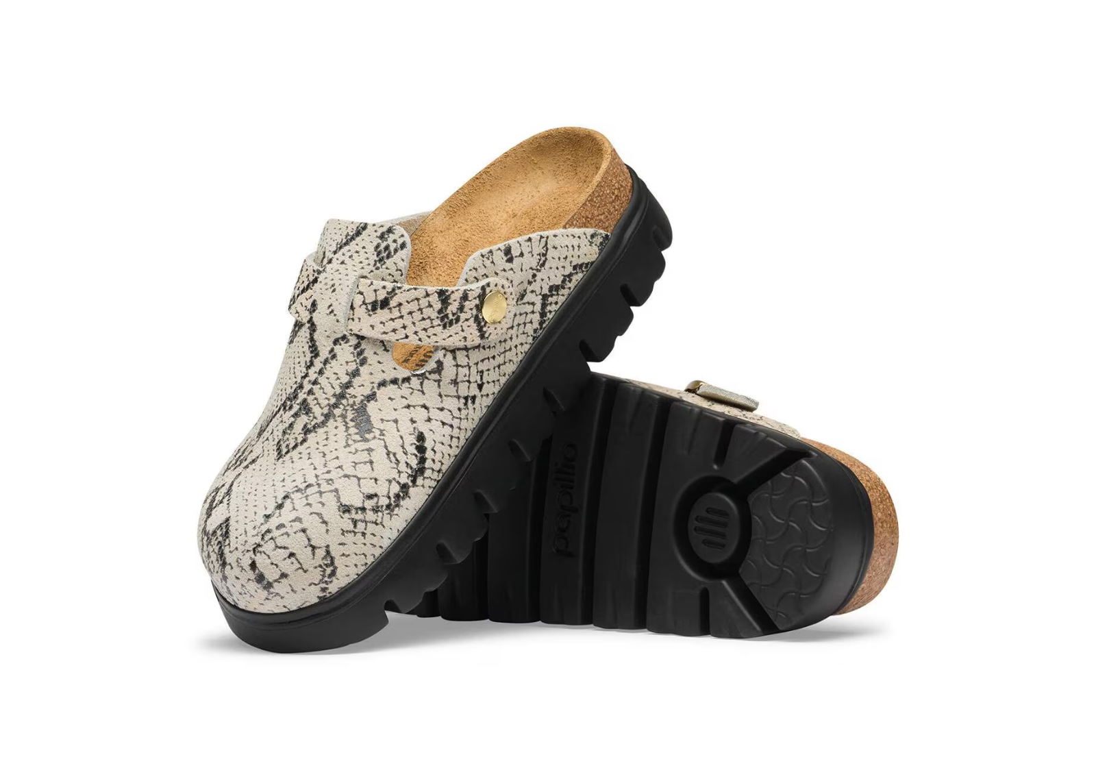 birkenstock boston pap chunky suede print snake oyster 4 1