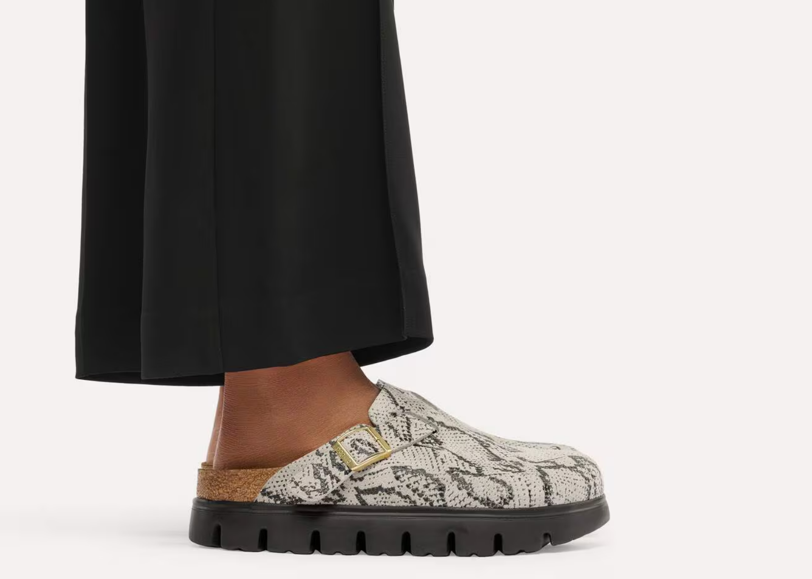 birkenstock boston pap chunky suede print snake oyster 5 1