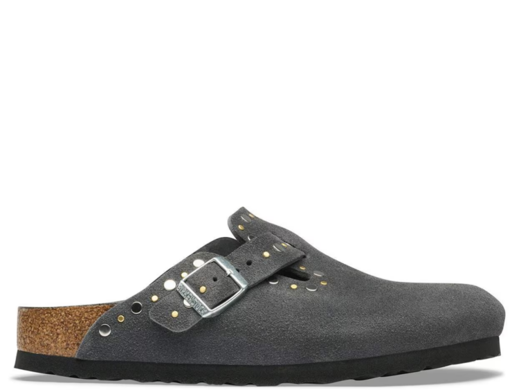 Birkenstock Boston Rivet Suede Charcoal Tonal FB