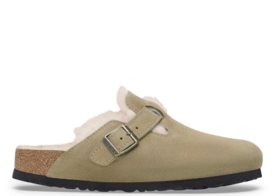 birkenstock boston shearling suede taupe 1 1