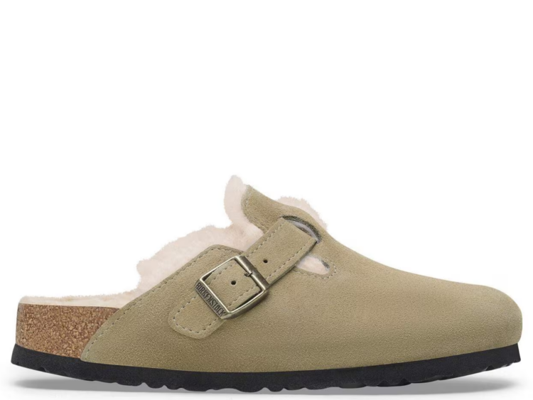 birkenstock boston shearling suede taupe 1 1