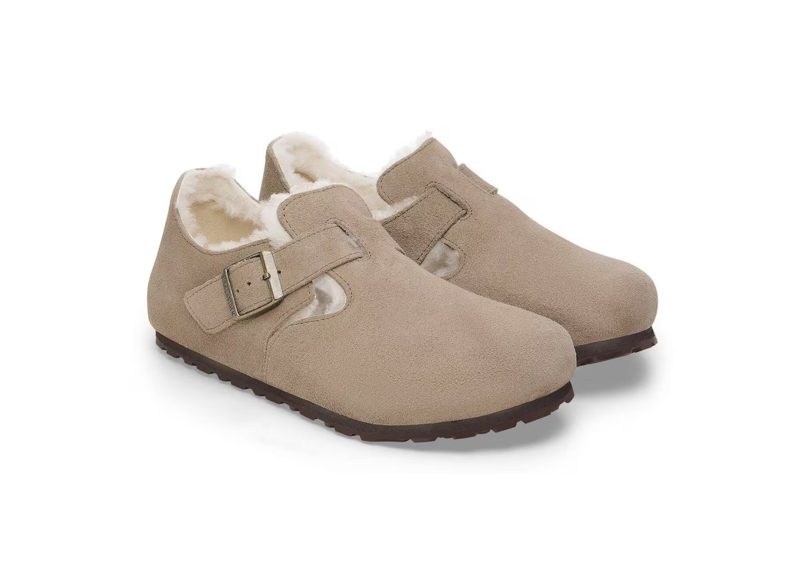 birkenstock london shearling suede taupe 3 1