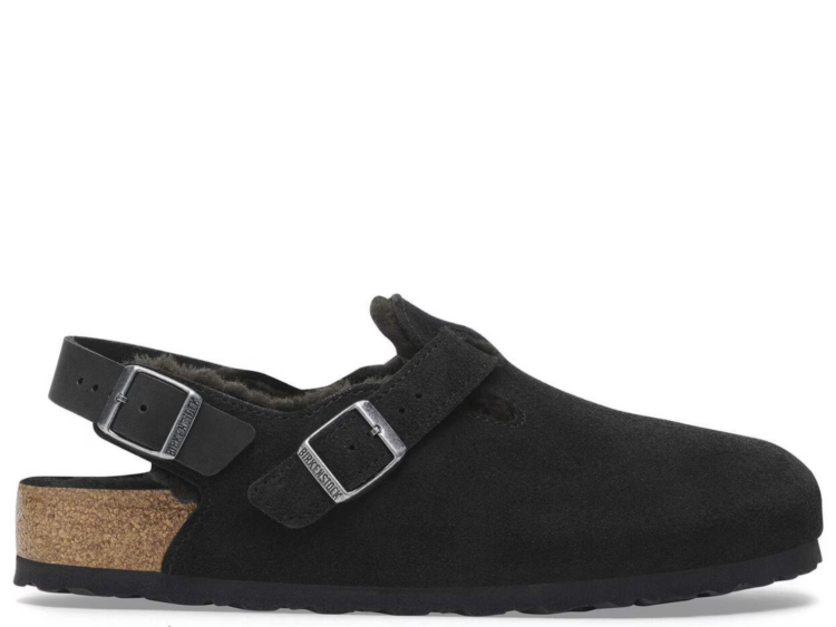 birkenstock tokio shearling suede leather black 1 1