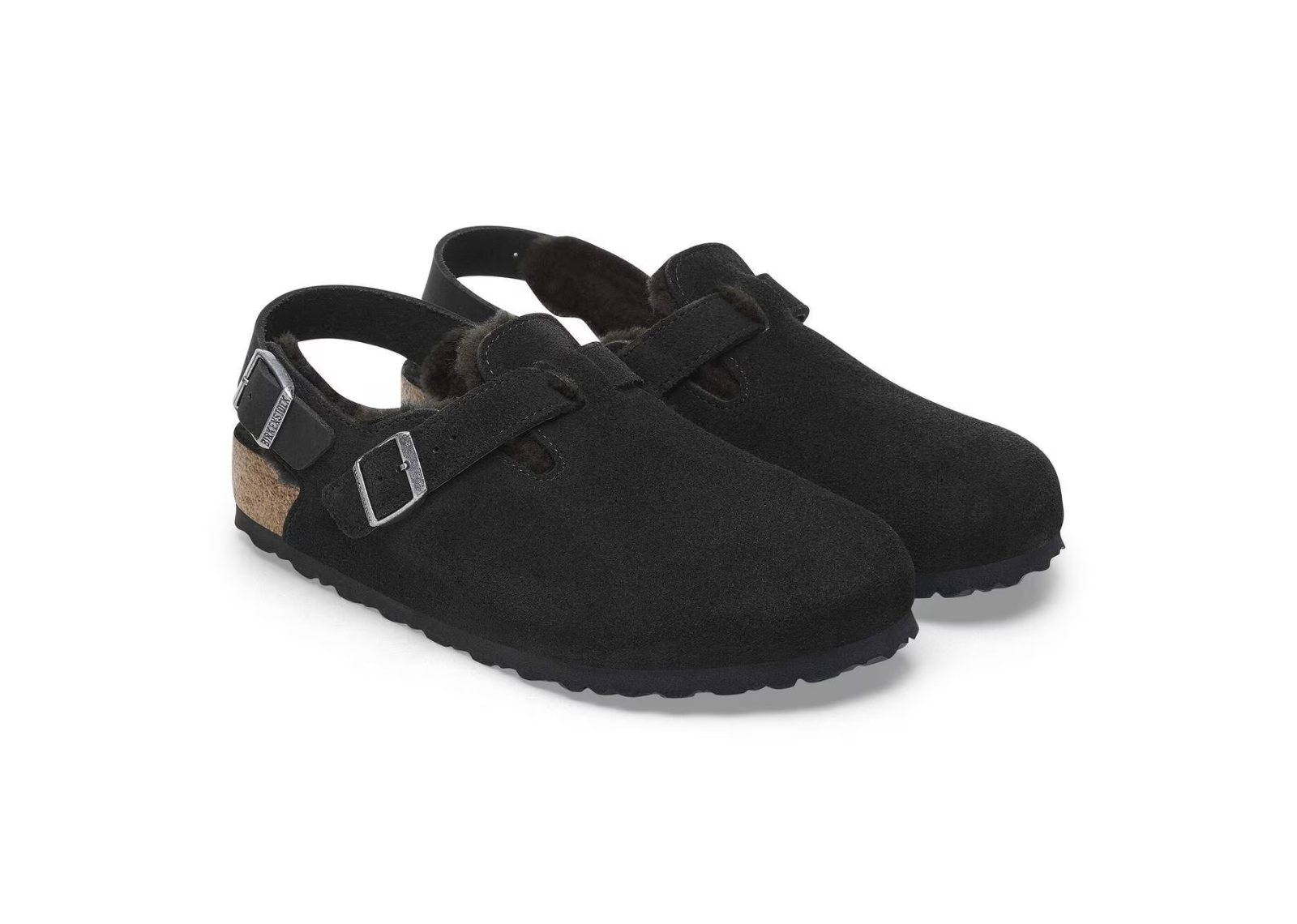 birkenstock tokio shearling suede leather black 2 1