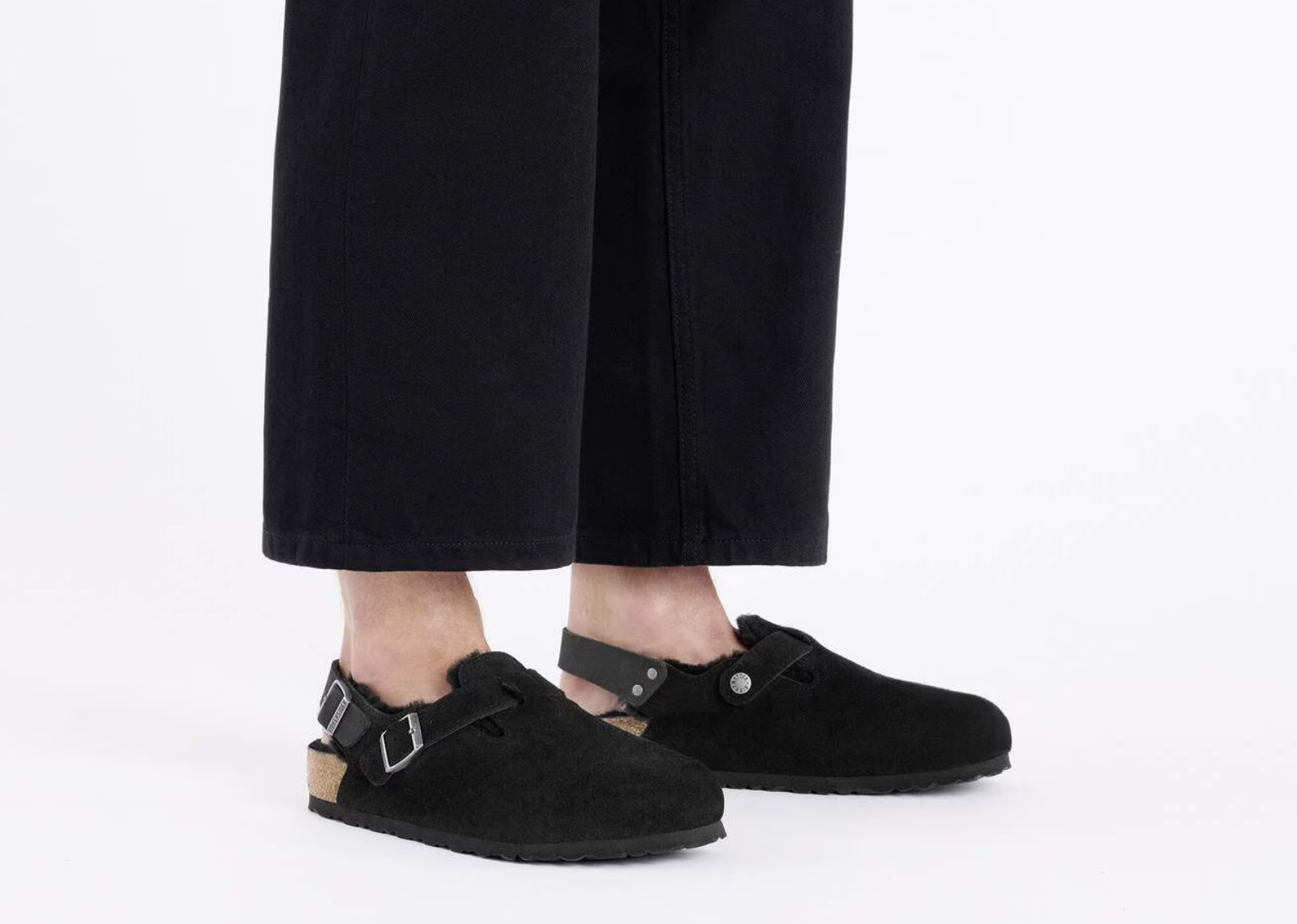 birkenstock tokio shearling suede leather black 5 1