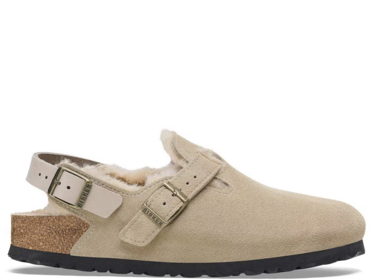 birkenstock tokio shearling suede leather taupe 1 1