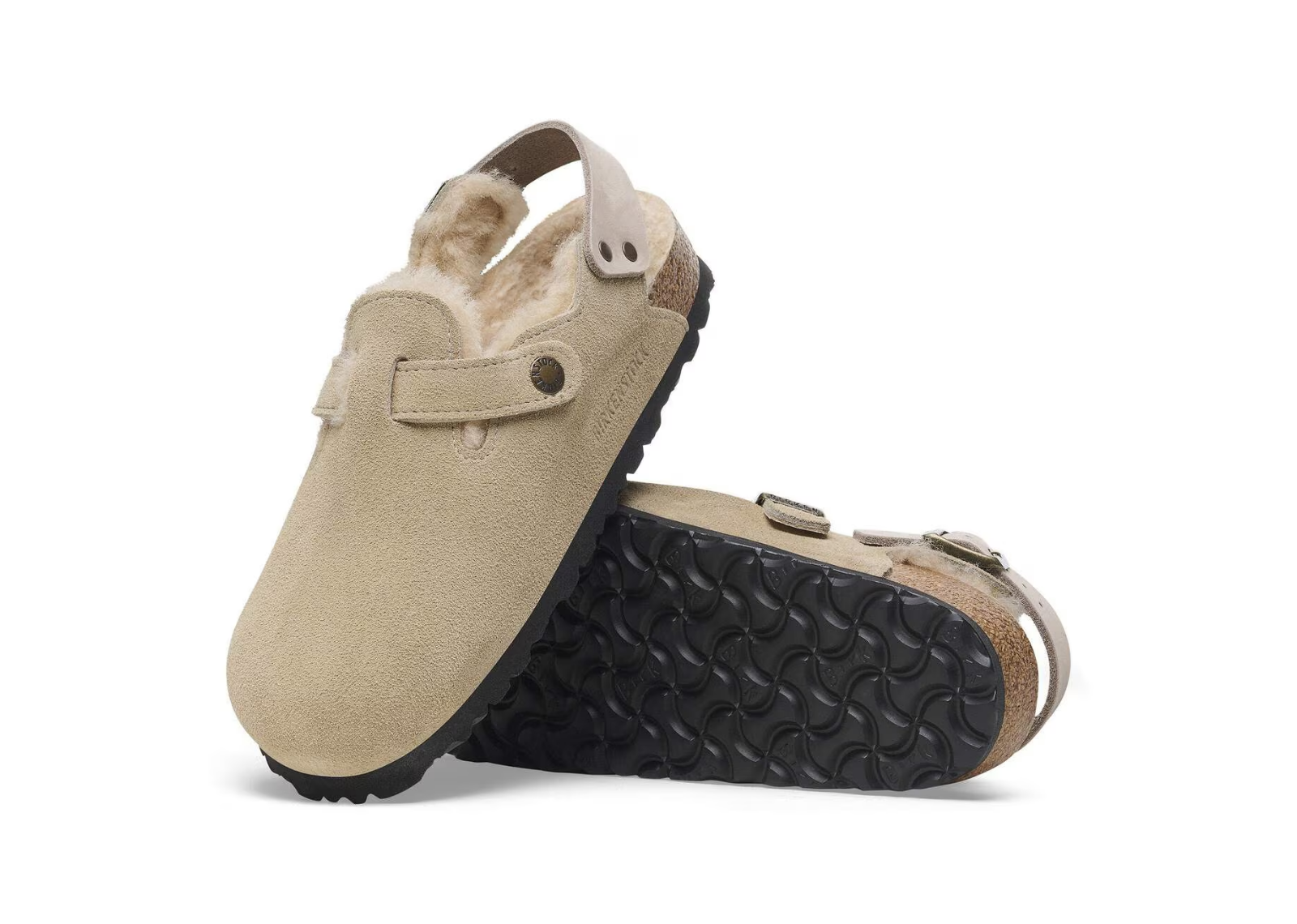 birkenstock tokio shearling suede leather taupe 3 1