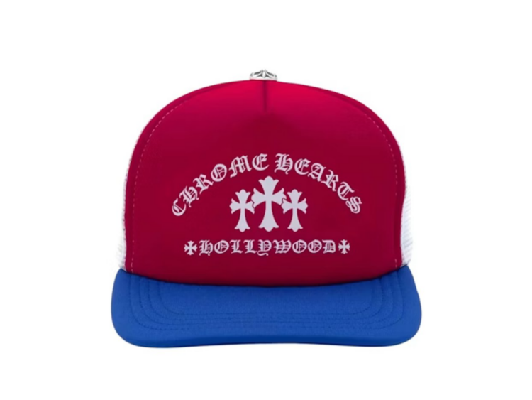 Chrome Hearts Cemetery Cross Hollywood Trucker Hat Red/White/Blue
