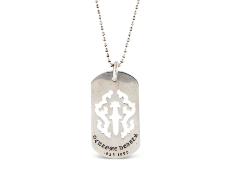 Chrome Hearts Cut-Out Cross Dog Tag Pendant Necklace Silver