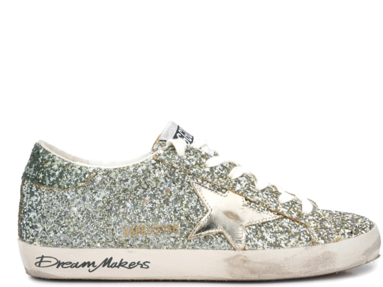 Golden Goose Super-Star Platinum Green Glitter (W)
