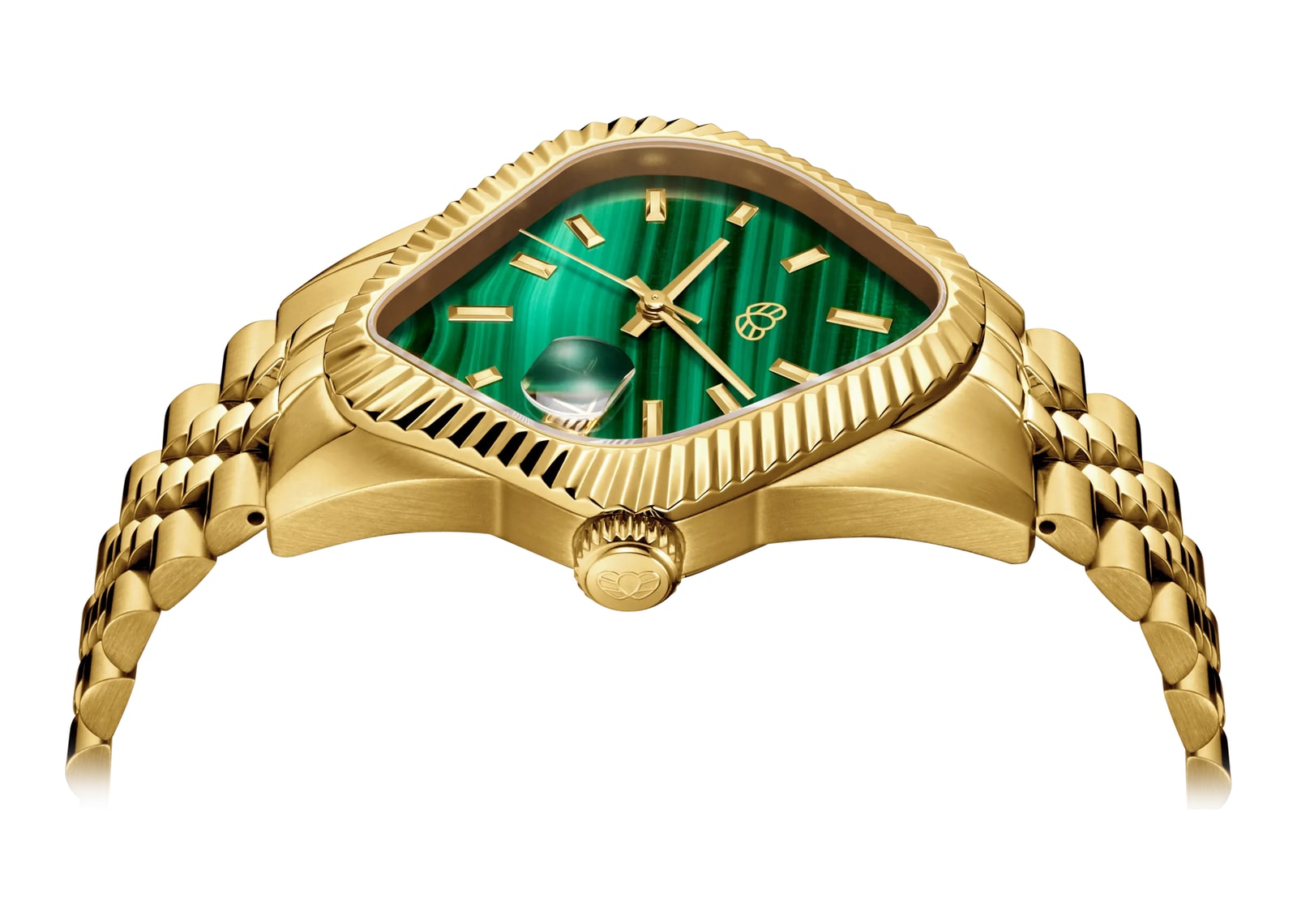 Laarvee Fluted Bezel Gold Malachite - görsel 3