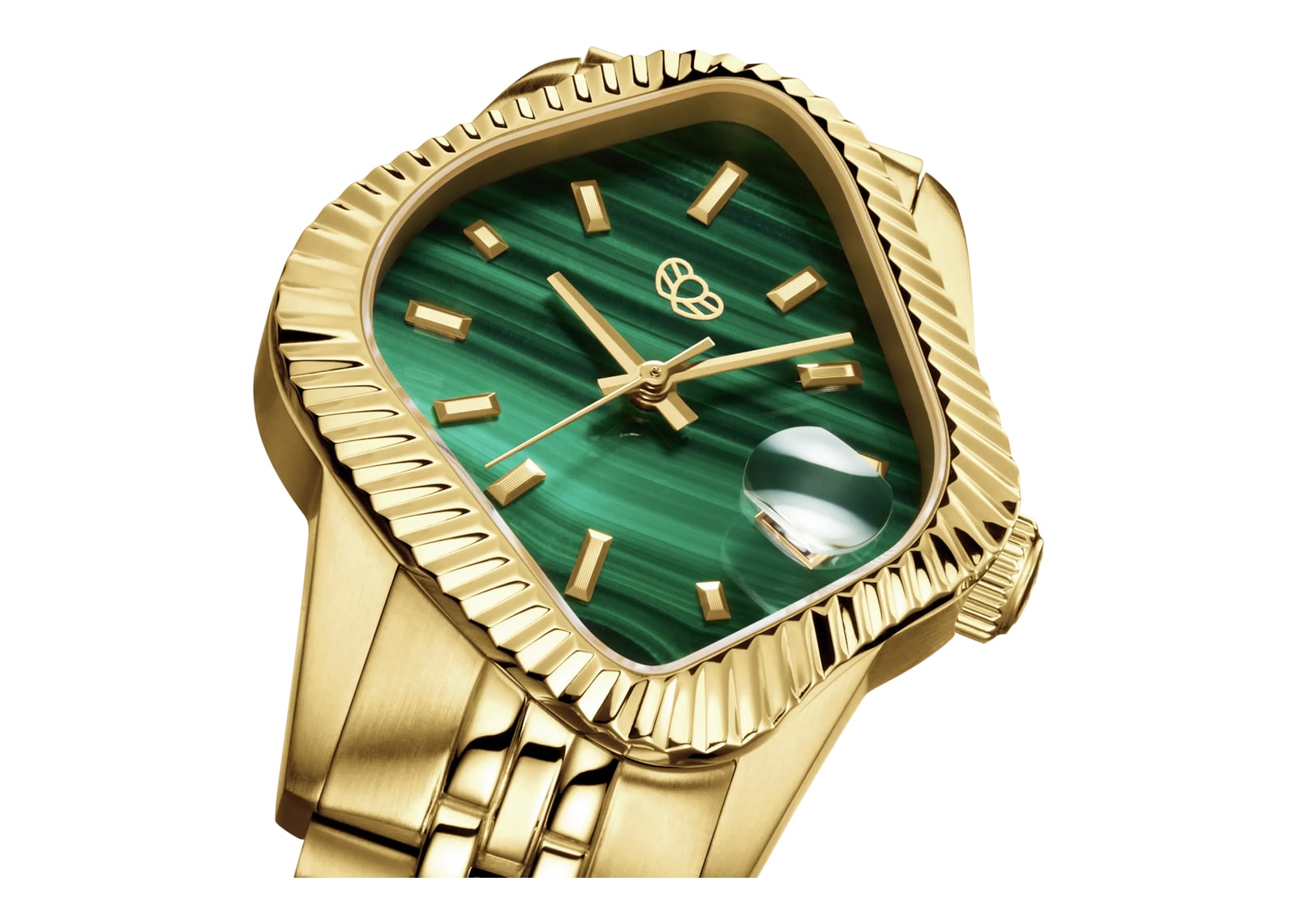 Laarvee Fluted Bezel Gold Malachite - görsel 4