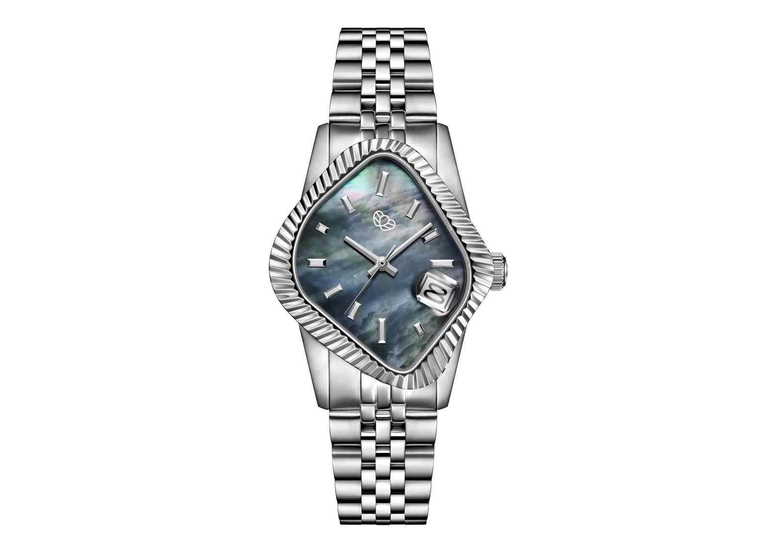 Laarvee Fluted Bezel Steel Black Mother-of-Pearl