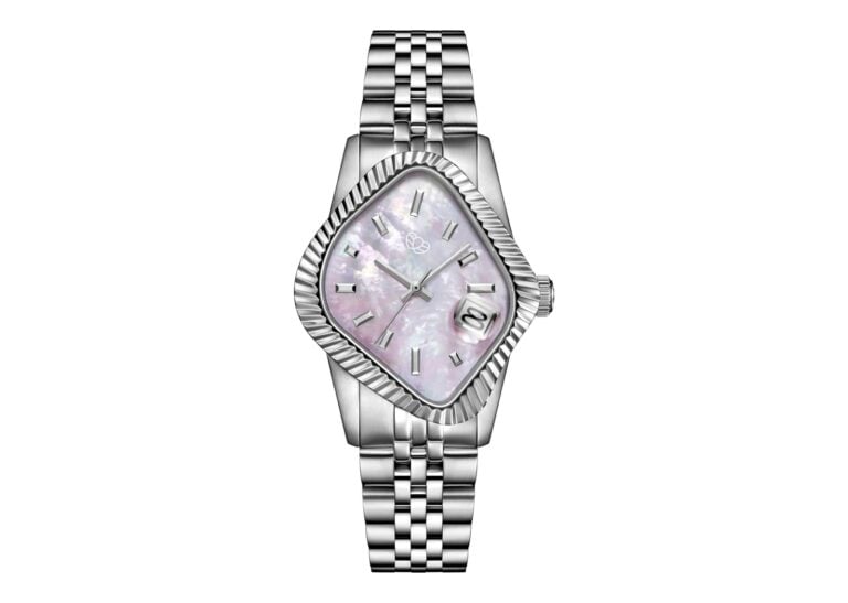Laarvee Fluted Bezel Steel Pink Mother-of-Pearl