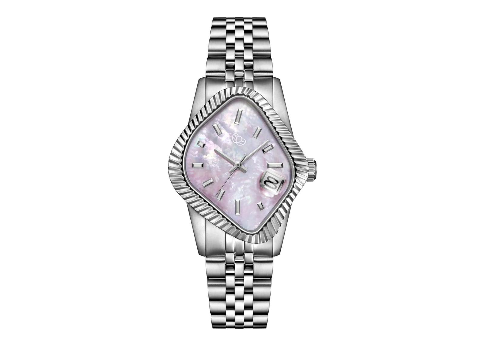 Laarvee Fluted Bezel Steel Pink Mother-of-Pearl