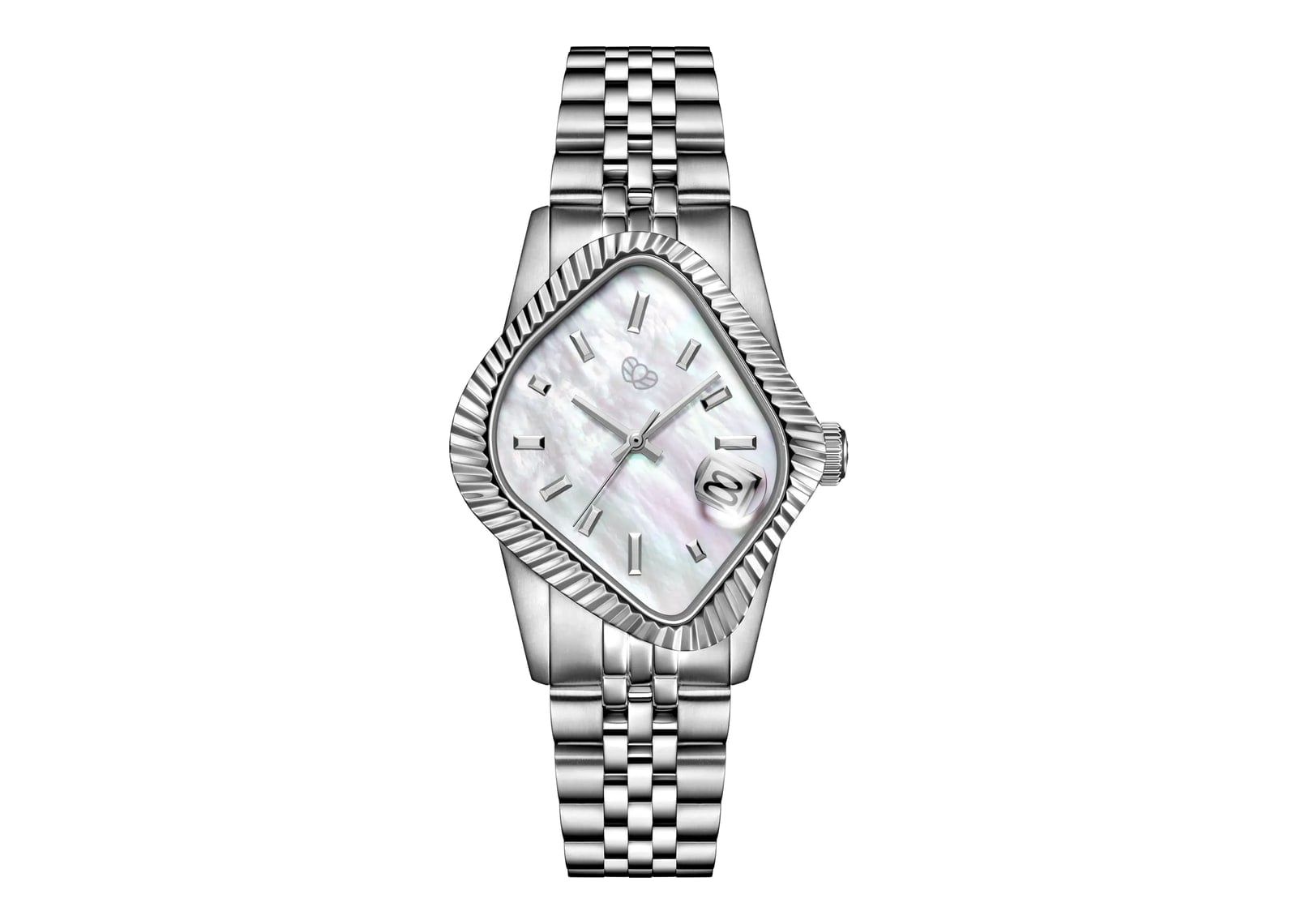 Laarvee Fluted Bezel Steel White Mother-of-Pearl
