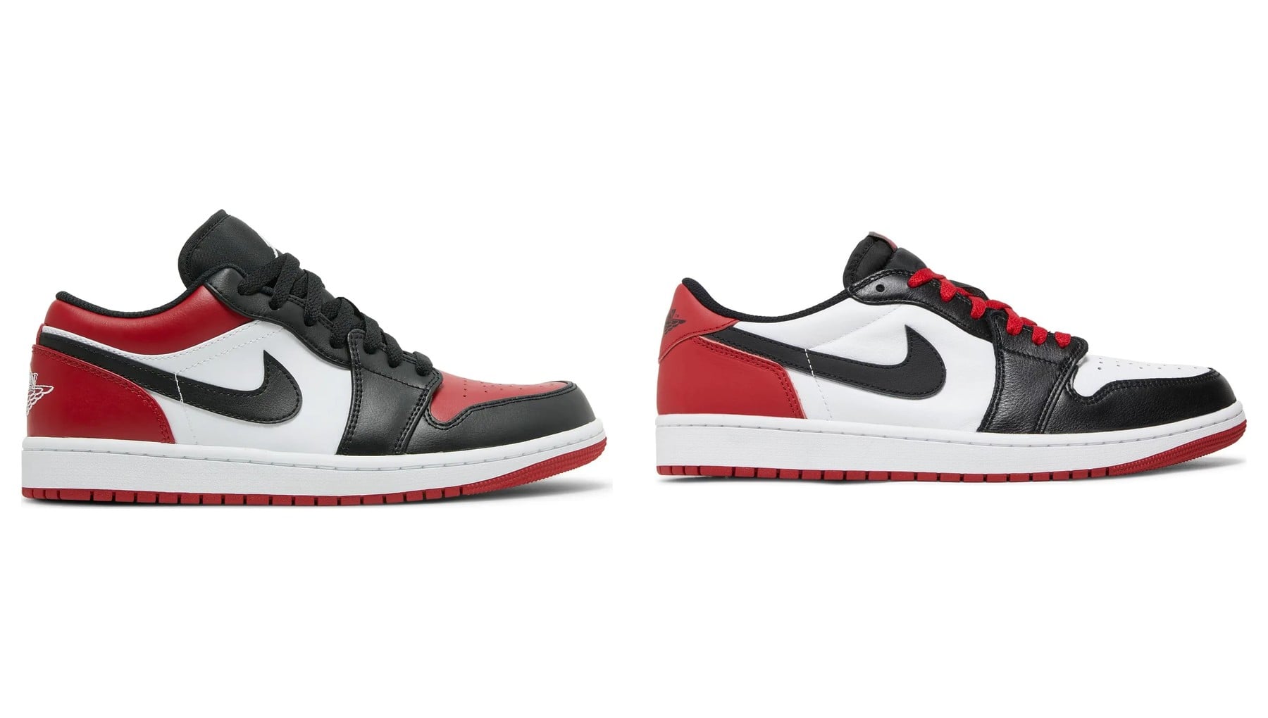 Air Jordan 1 Low Bred Toe ve Low OG Black Toe karşılaştırma