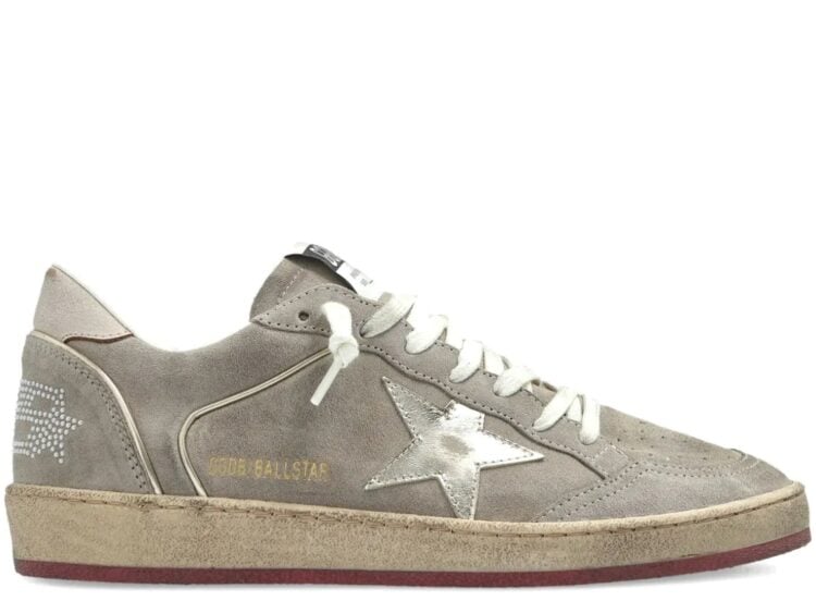 Golden Goose Ball-Star Beige Suede Gold Metallic Leather Star Bead Lettering (W)