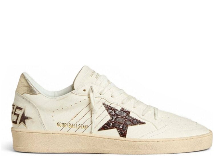 Golden Goose Ball-Star Burgundy Croc-Print Leather Star Gold Heel Tab (W)