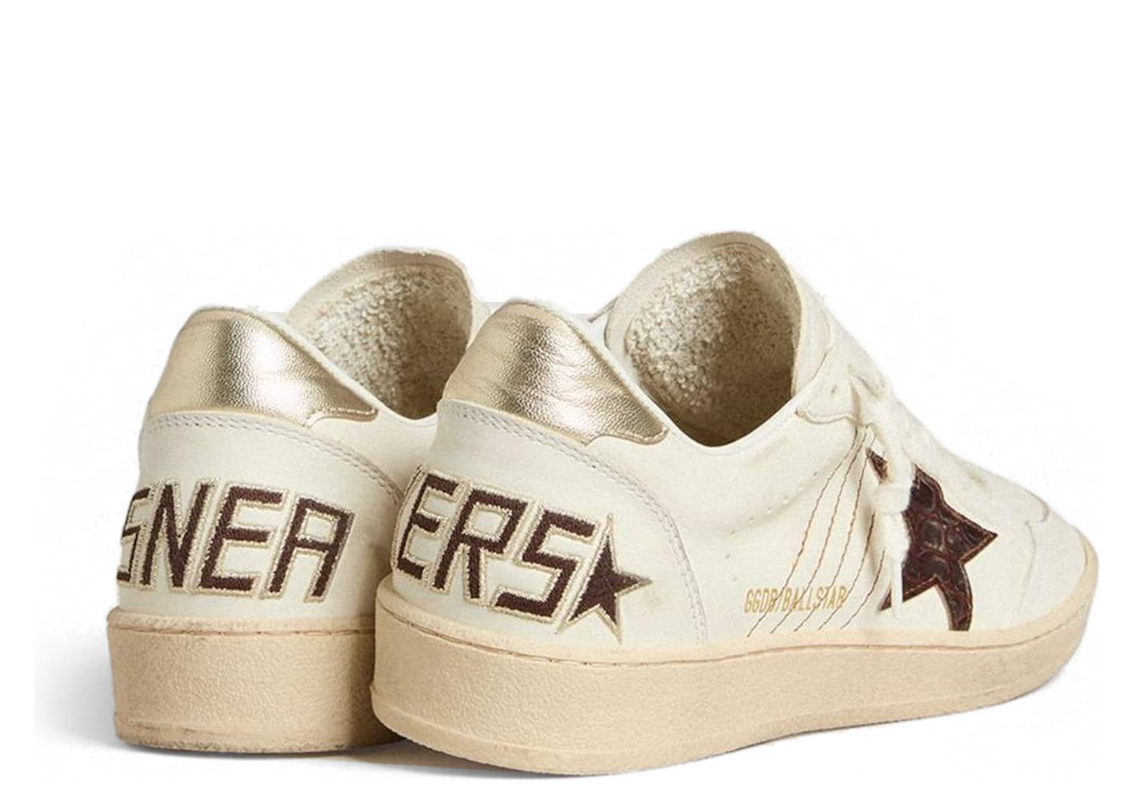 Golden Goose Ball-Star Burgundy Croc-Print Leather Star Gold Heel Tab (W) - görsel 3