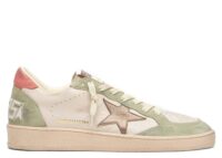 Golden Goose Ball Star Butter Leather Sage Green Suede Coral Heel Tab (W)