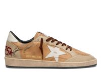 Golden Goose Ball-Star Camel Suede White Star Burgundy Heel Tab